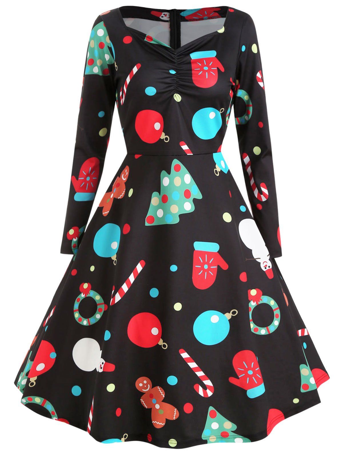 

Sweetheart Neck Christmas Printed Dress, Night