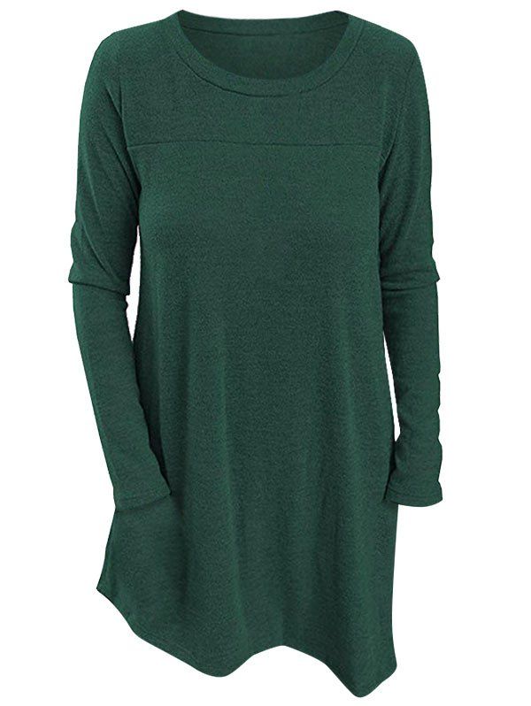 

Button Long Sleeve Asymmetric Sweater, Dark green