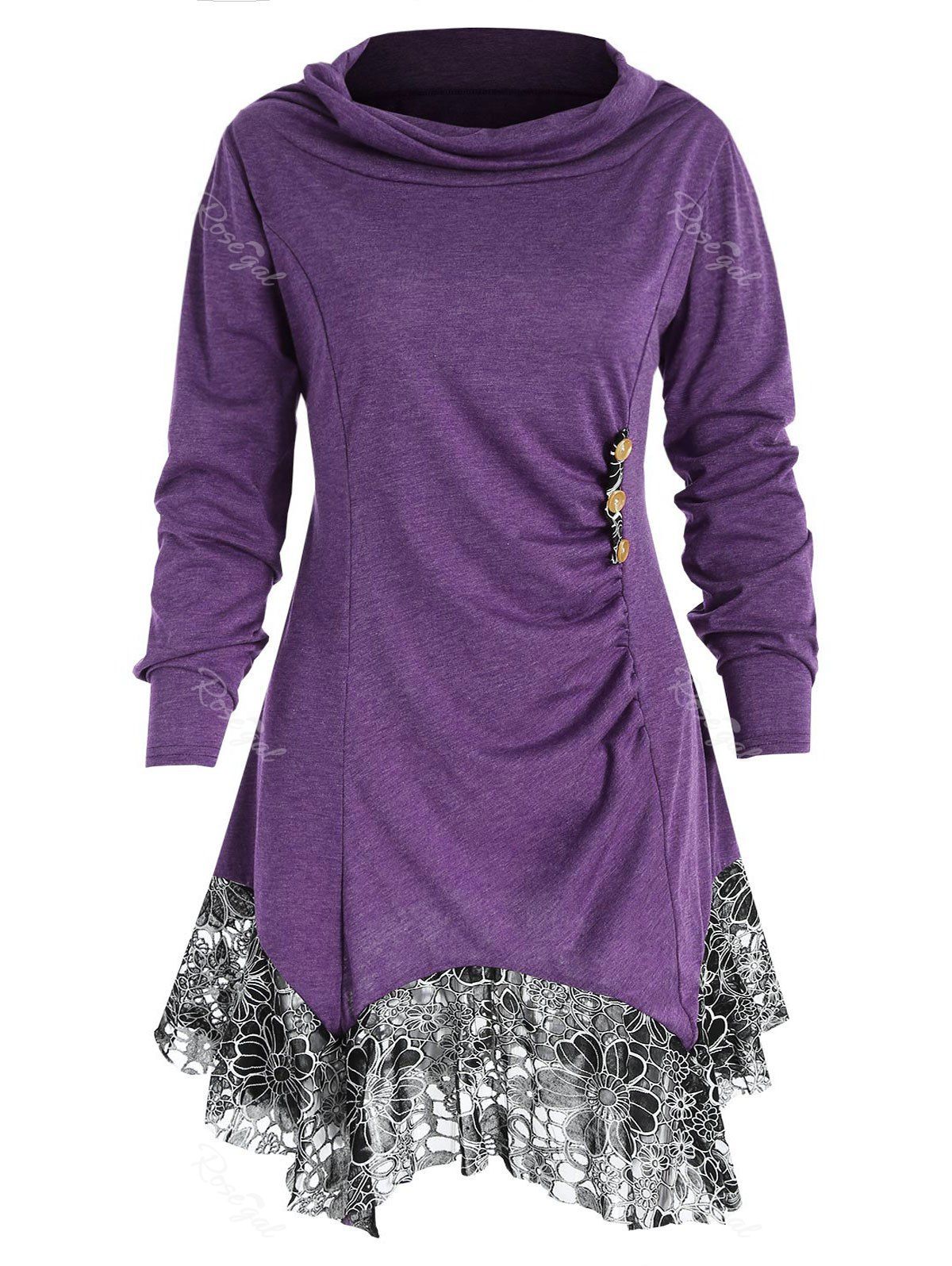 

Lace Trim Plus Size Tunic T-shirt, Purple