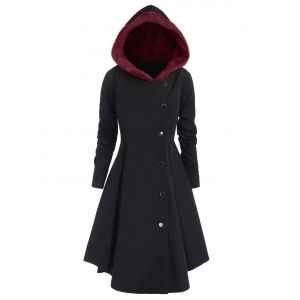 

Plus Size Contrast Asymmetric Hooded Skirted Trench Coat, Firebrick