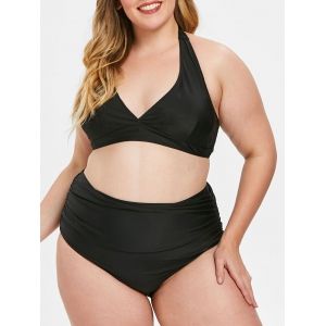 

Open Back Plus Size Halter Neck Bikini Set, Black