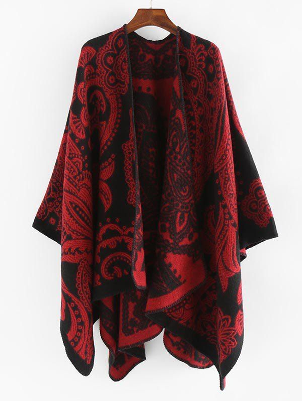 

Winter Floral Pattern Acrylic Long Shawl Scarf, Red wine