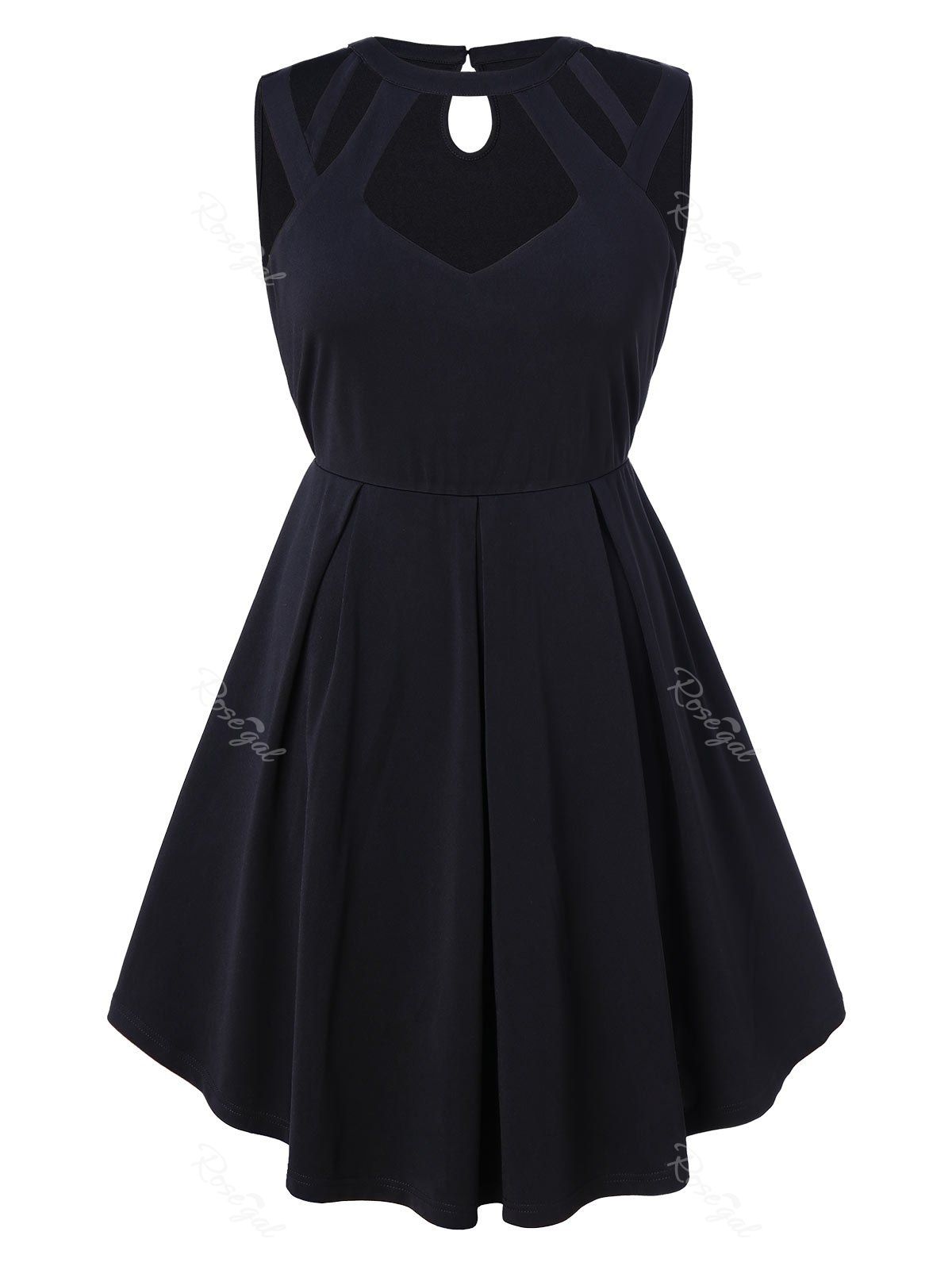 

Sleeveless Plus Size Front Cut Out A Line Dress, Black