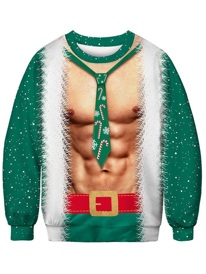

Crew Neck 3D Christmas Body Printed Sweatshirt, Greenish blue