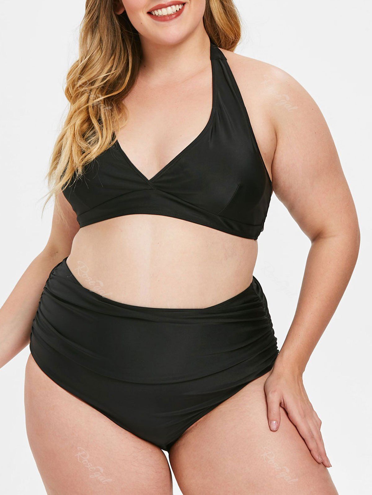Sale Open Back Plus Size Halter Neck Bikini Set  