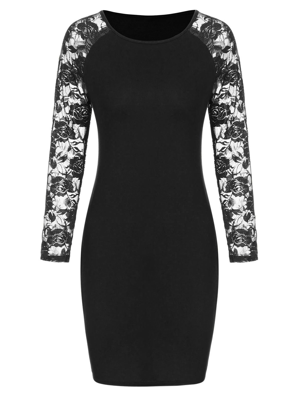 

Lace Raglan Sleeve Dress, Black