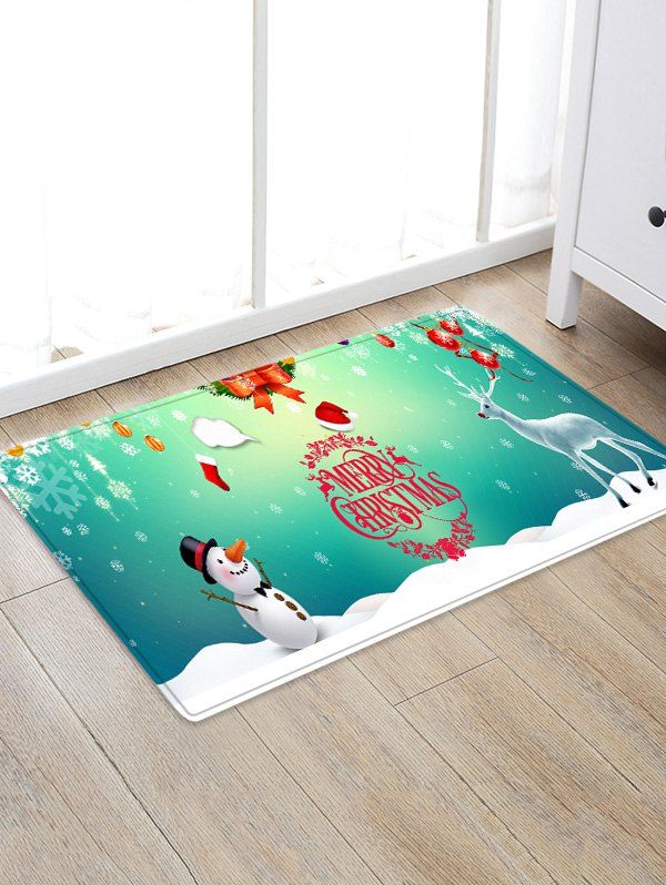

Christmas Snowman Elk Baubles Printed Floor Mat, Medium turquoise