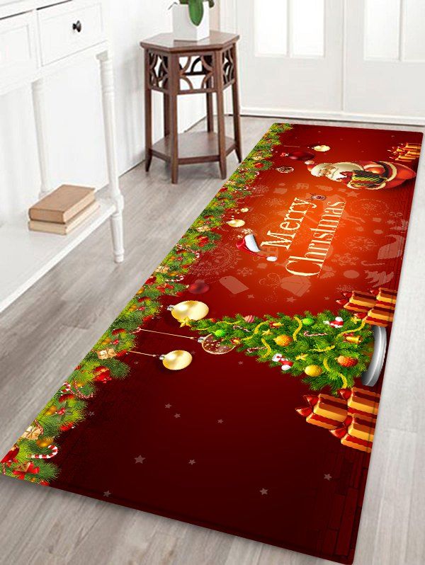 

Christmas Tree Baubles Santa Print Area Rug, Red wine