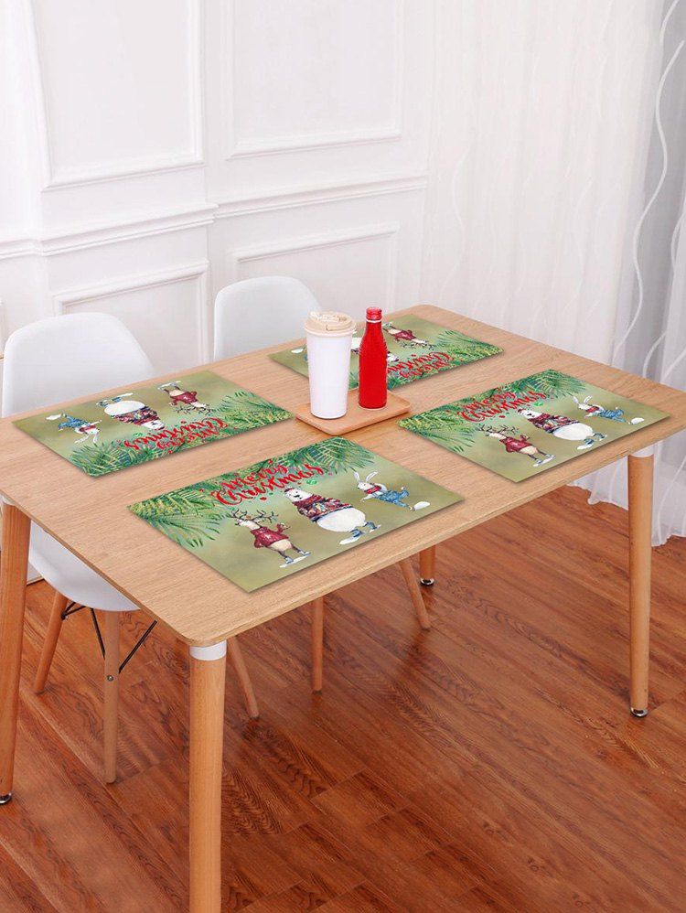 

1PC Christmas Deer Bear Rabbit Printed Placemat, Camouflage green