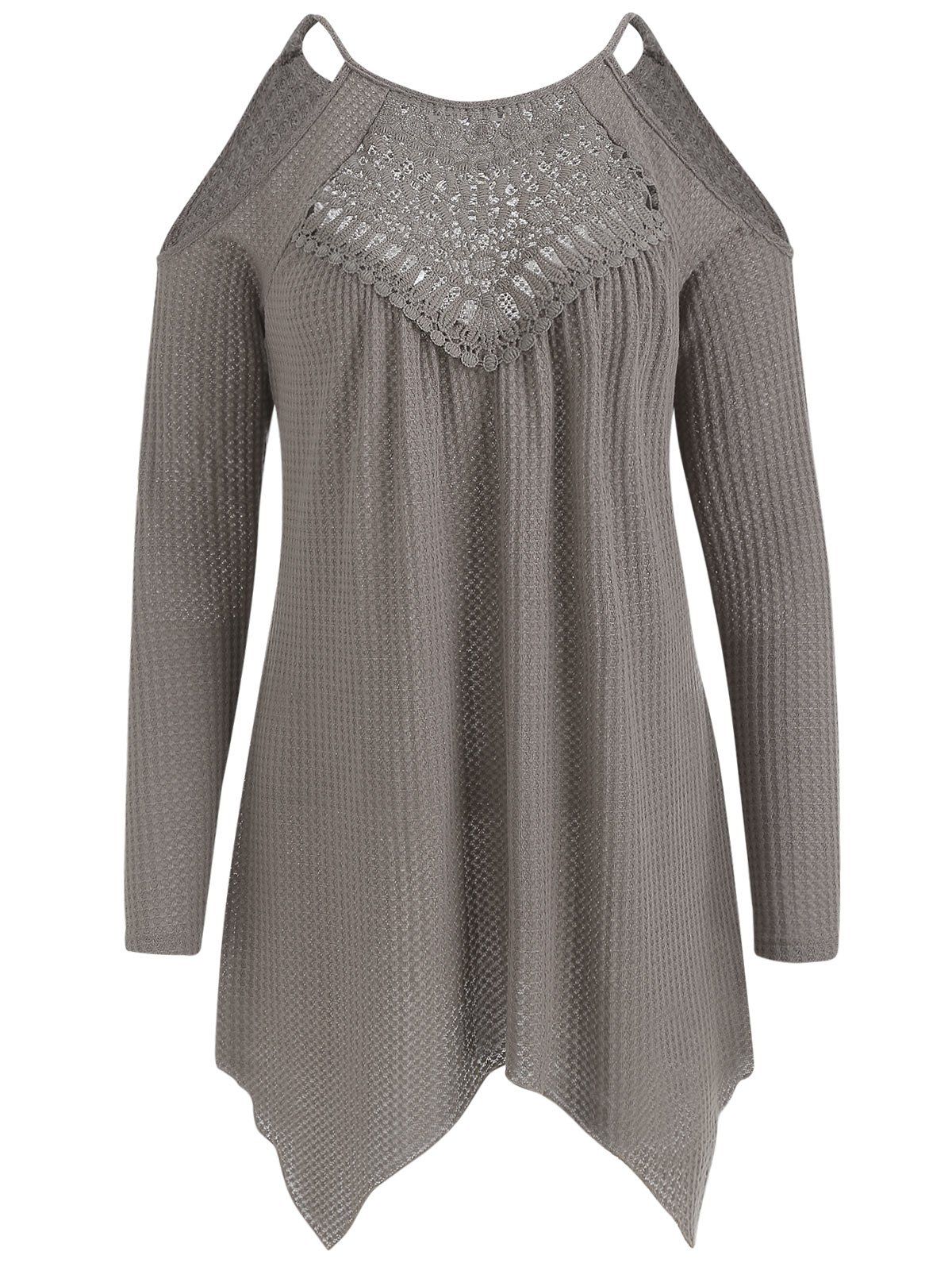

Open Shoulder Hollow Out Front Tunic Sweater, Light khaki