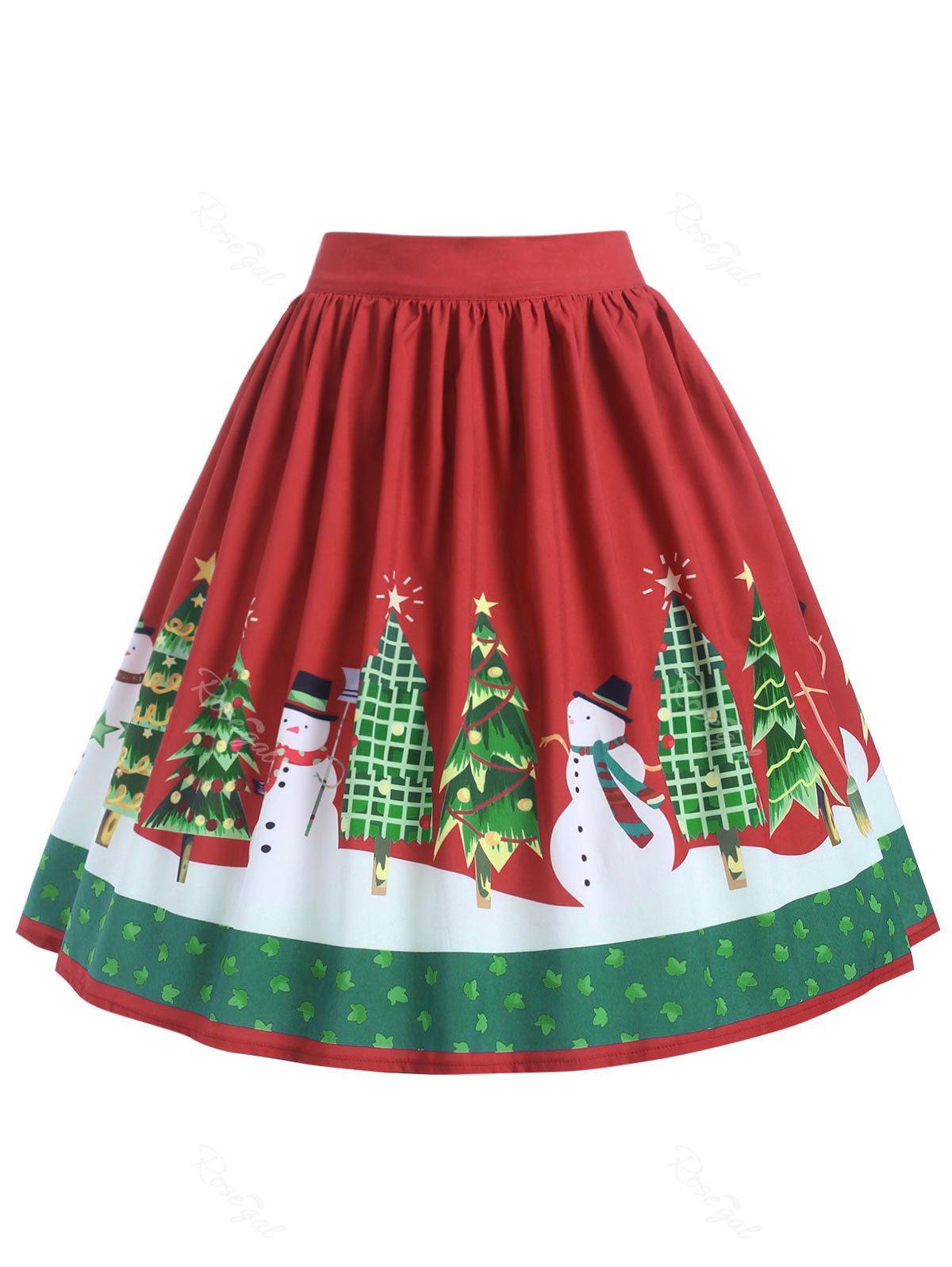 

Plus Size Mid Calf Christmas Graphic Skirt, Red