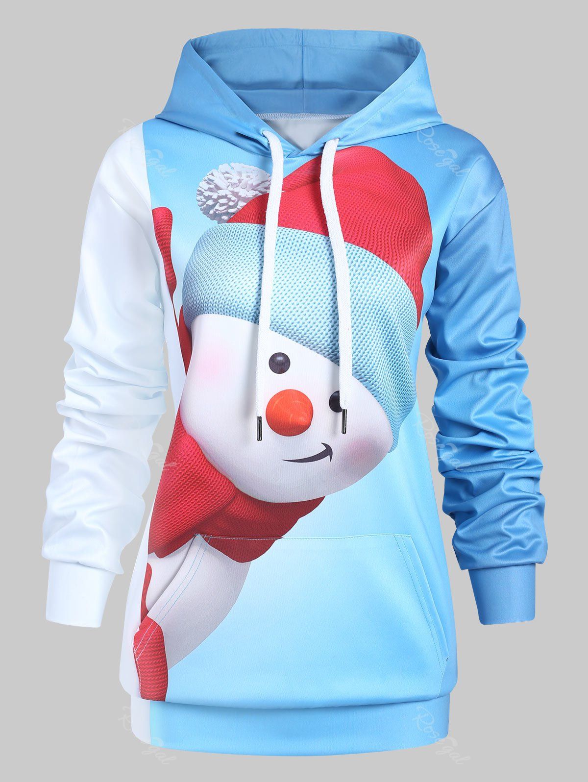 

Plus Size Christmas Snowman Hoodie with Pocket, Deep sky blue