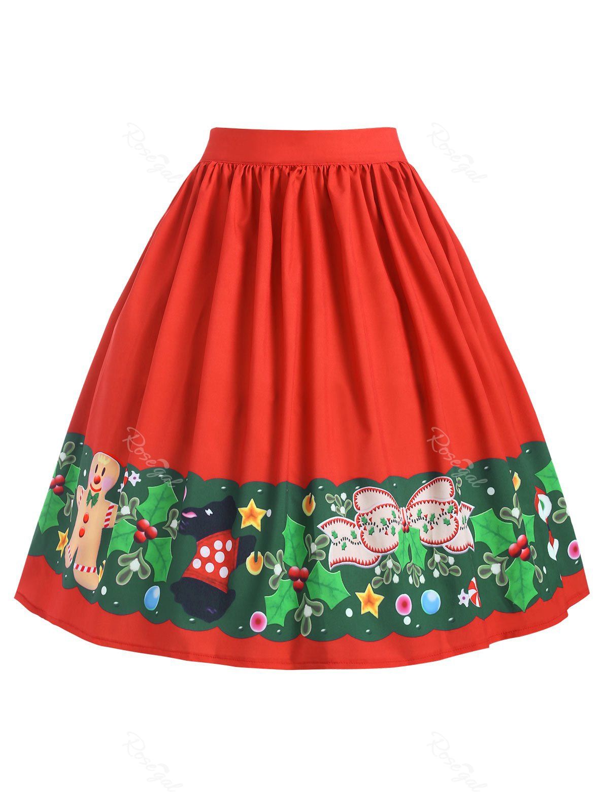 

Plus Size Christmas Mid Calf Printed Skirt, Red