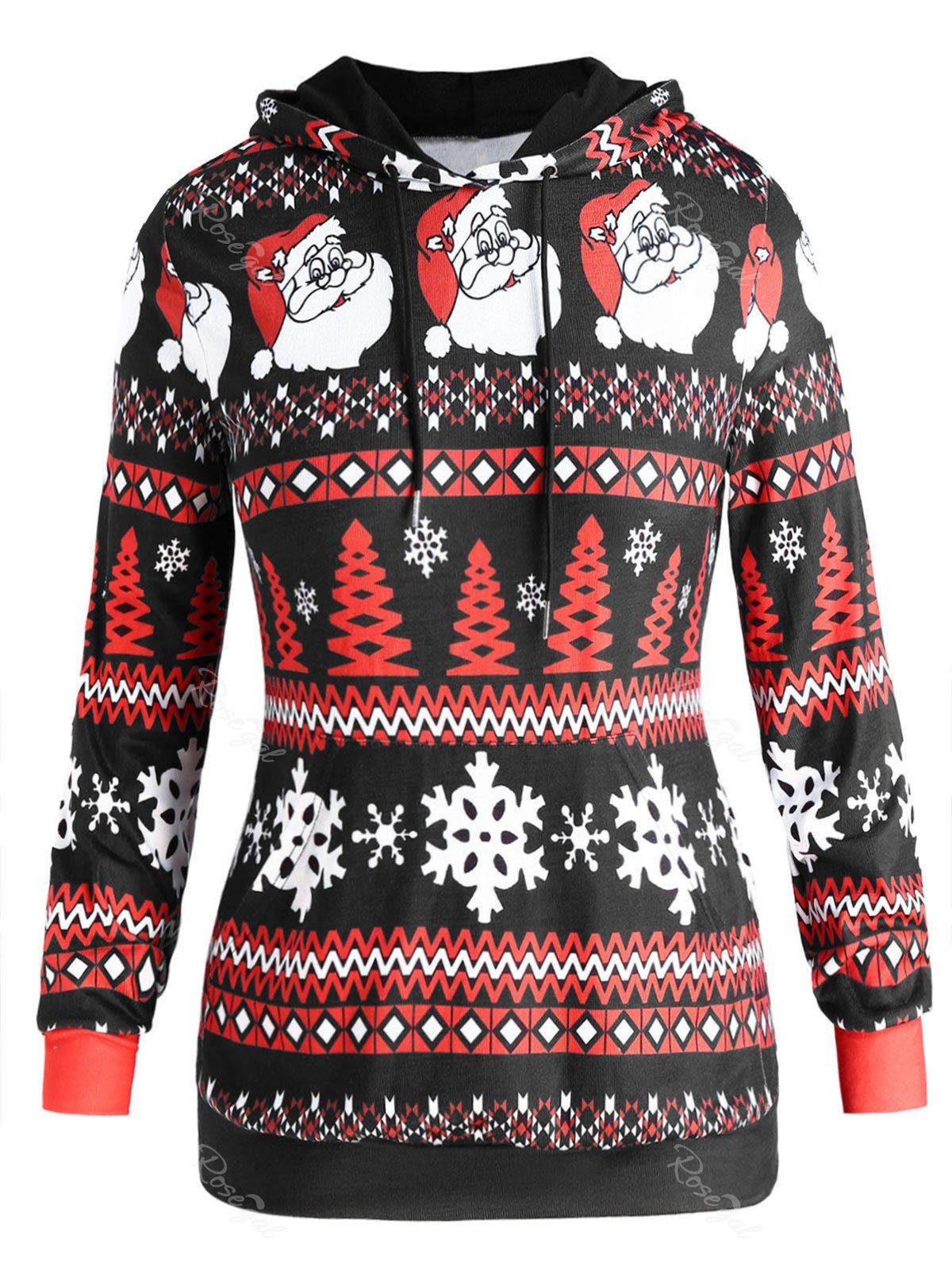 

Plus Size Christmas Snowflake Print Drawstring Hooodie, Multi-a