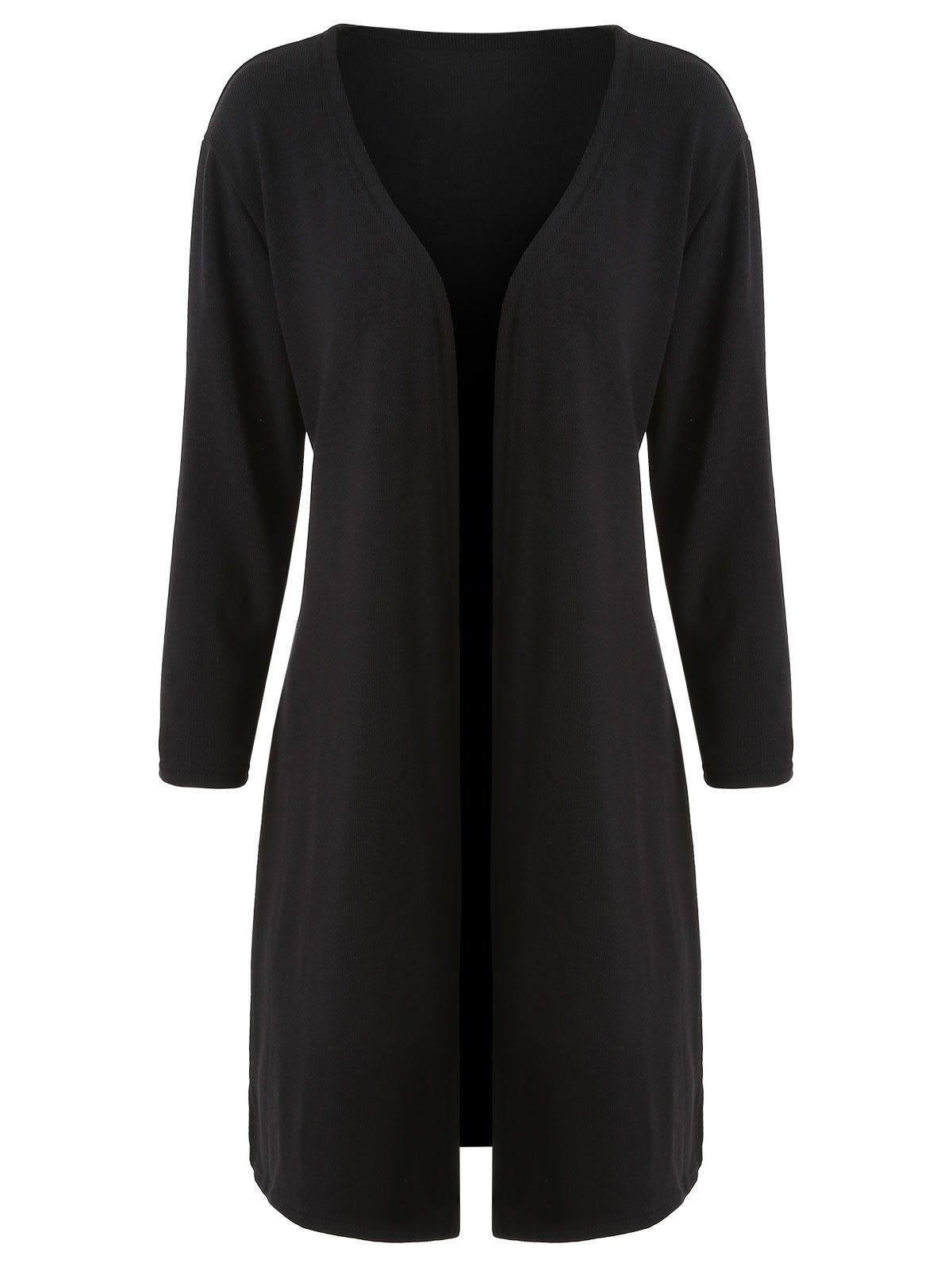

Open Front Solid Color Side Slit Cardigan, Black