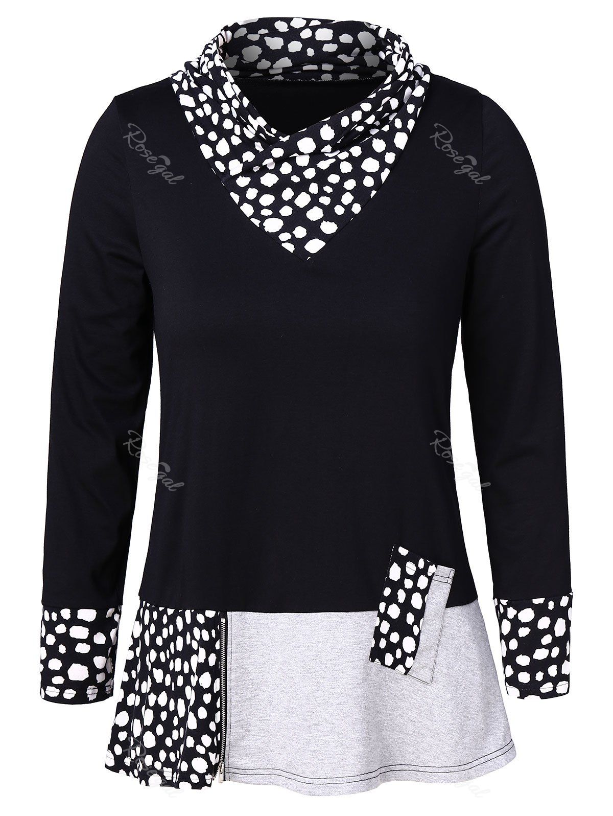

Plus Size Panel Cowl Neck Top, Black