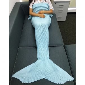 

Knitting Rhombus Design Sequins Mermaid Tail Blanket, Light blue