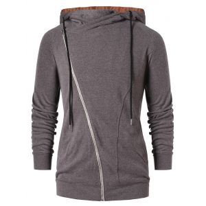 

Asymmetric Zip Color Block Hoodie, Dark gray