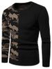 Camouflage Pattern Contract Color Pullover Sweater -  