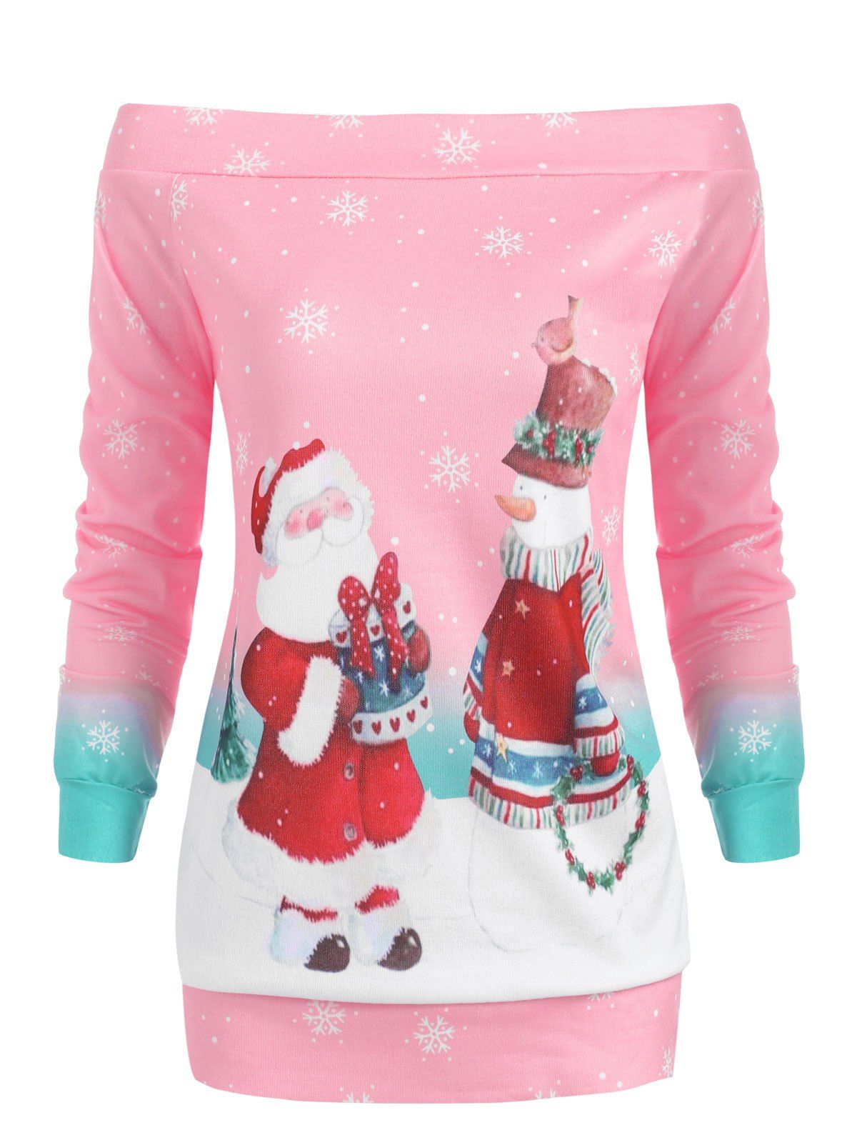 

Off The Shoulder Christmas Santa Print Top, Pink