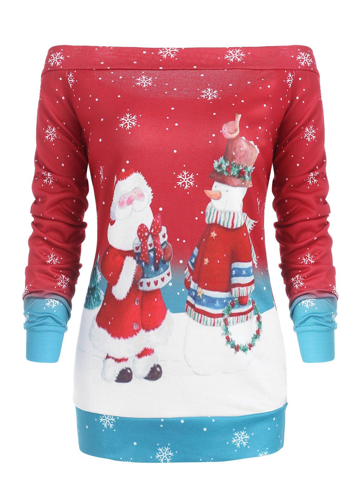 

Off The Shoulder Christmas Santa Print Top, Red wine