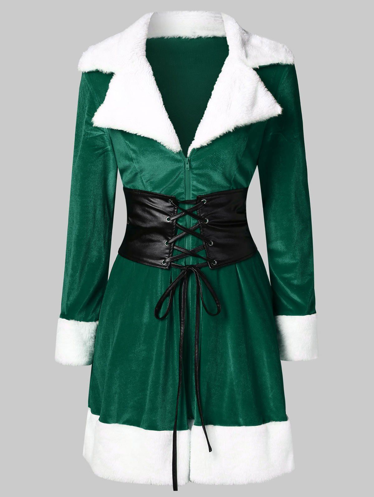

Christmas Lace Up Mini Velvet Dress, Medium spring green