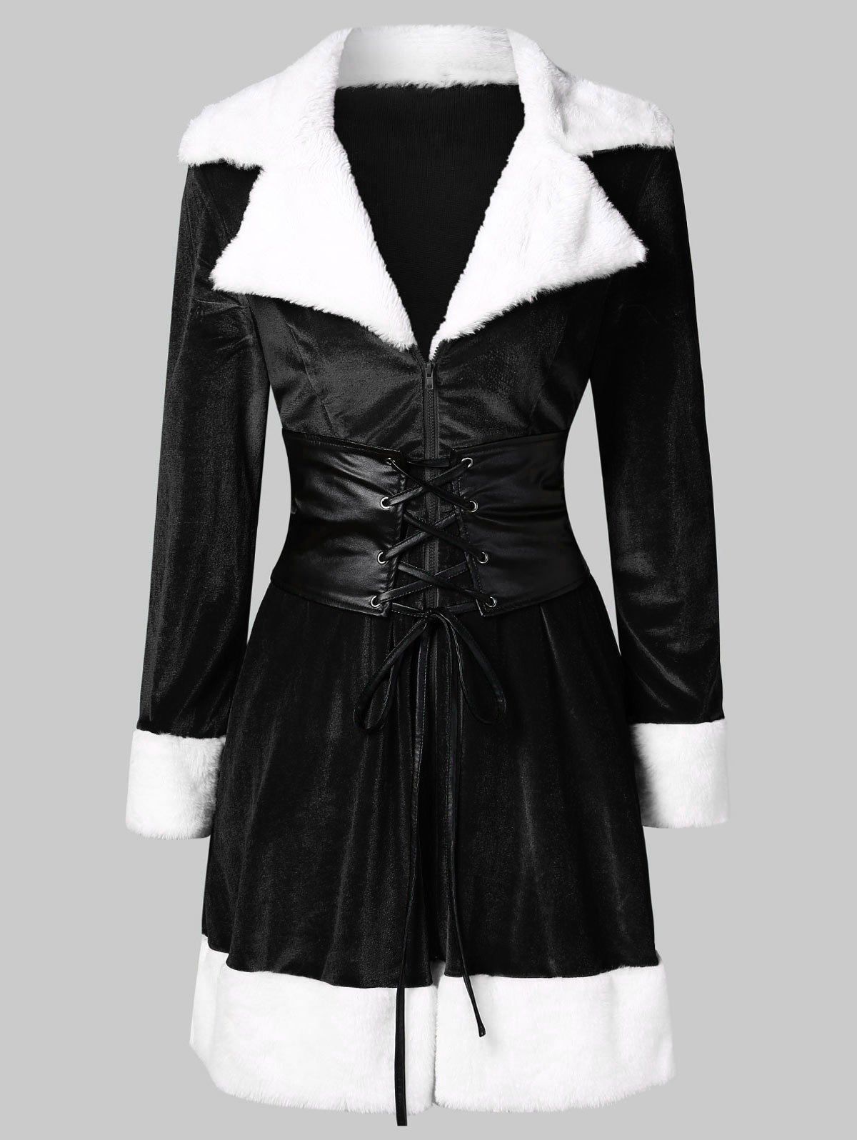 

Christmas Lace Up Mini Velvet Dress, Black
