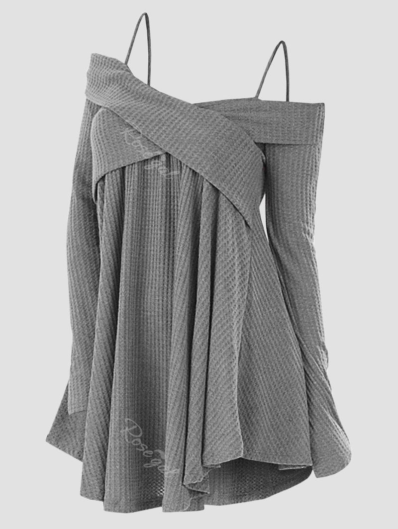 

Plus Size Cold Shoulder Crisscross Tunic Sweater, Dark gray