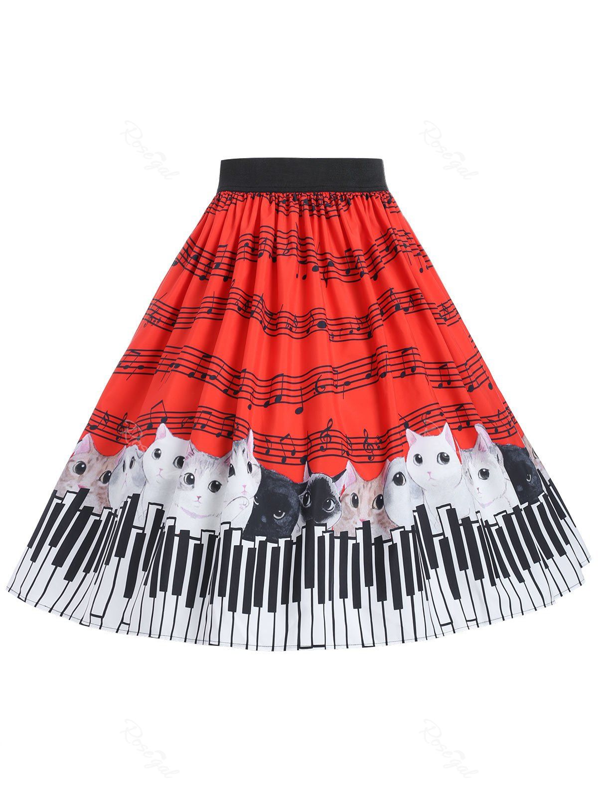 

Plus Size Printed Mid Calf Skirt, Red
