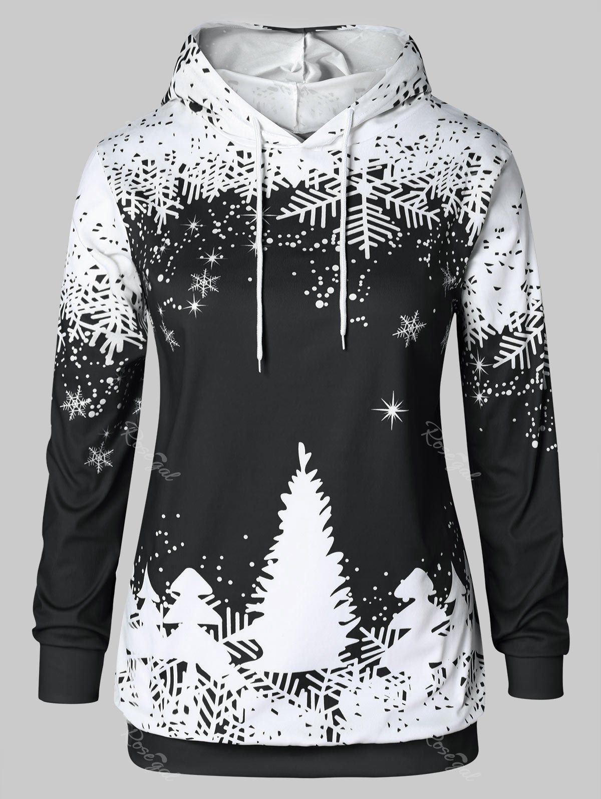 

Plus Size Christmas Tree Print Graphic Hoodie, Black