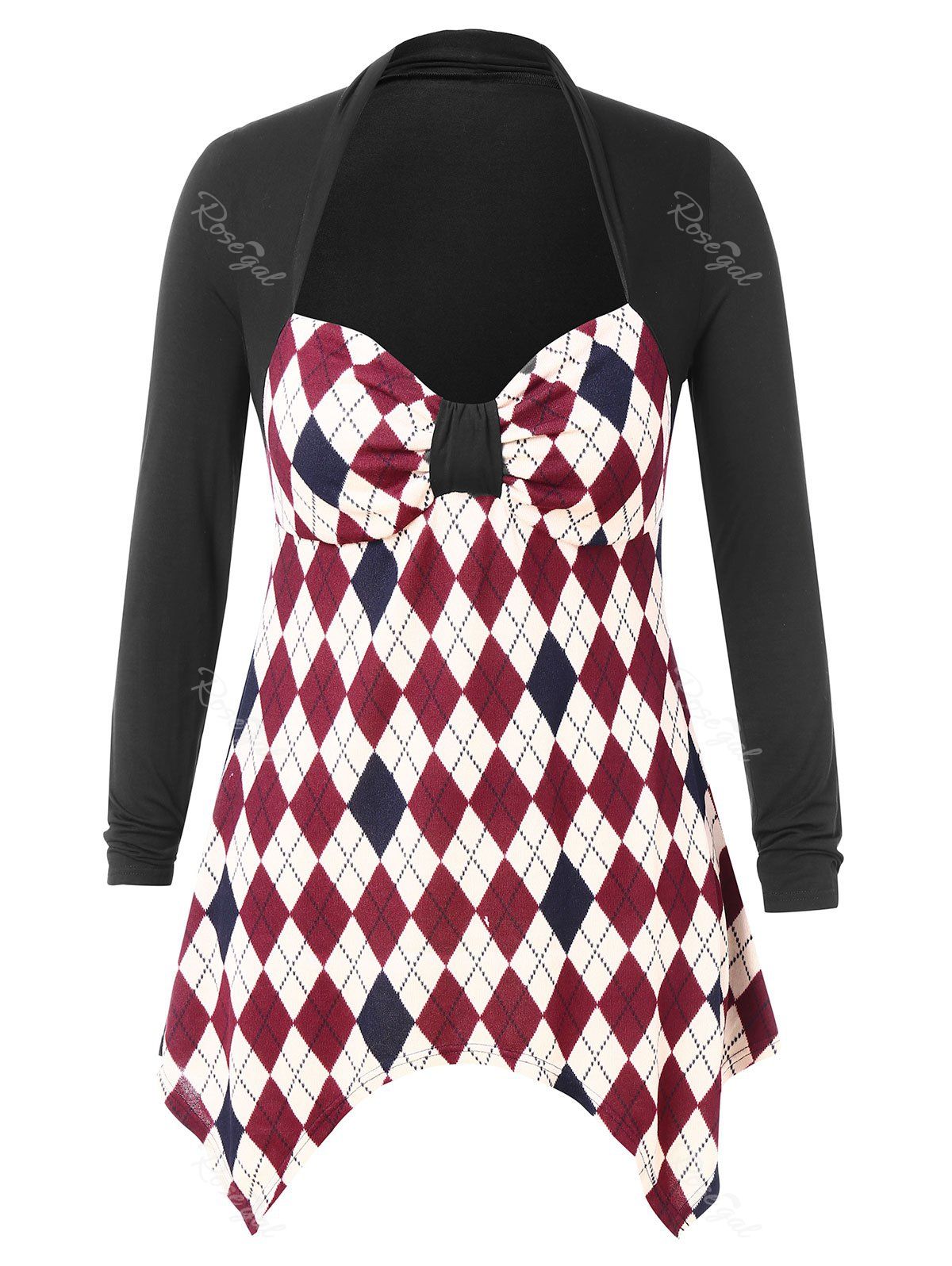 

Plus Size Argyle High Low T-shirt, Multi