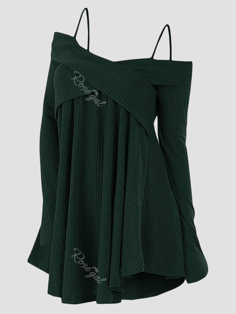 

Plus Size Cold Shoulder Crisscross Tunic Sweater, Dark forest green