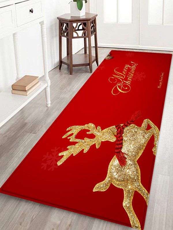 

Merry Christmas Deer Print Floor Mat, Red