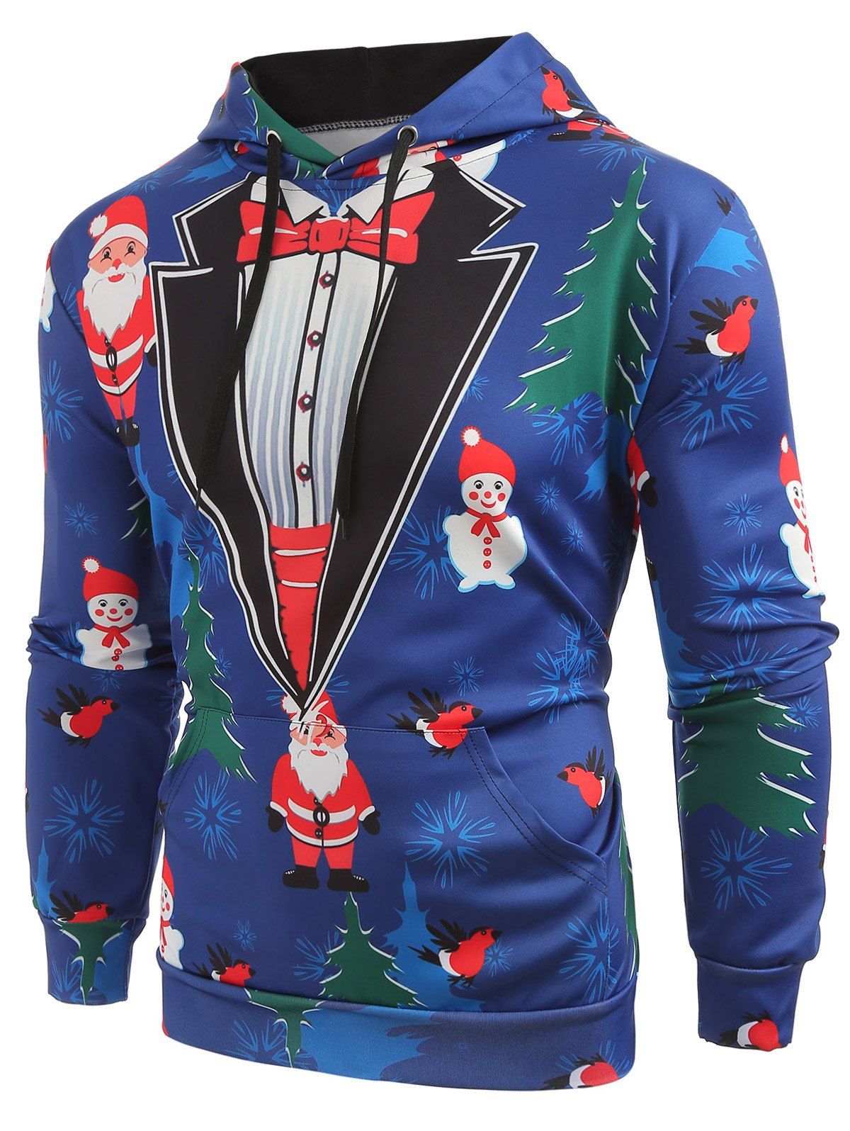 

Christmas Tree Santa Printed Drawstring Hoodie, Slate blue