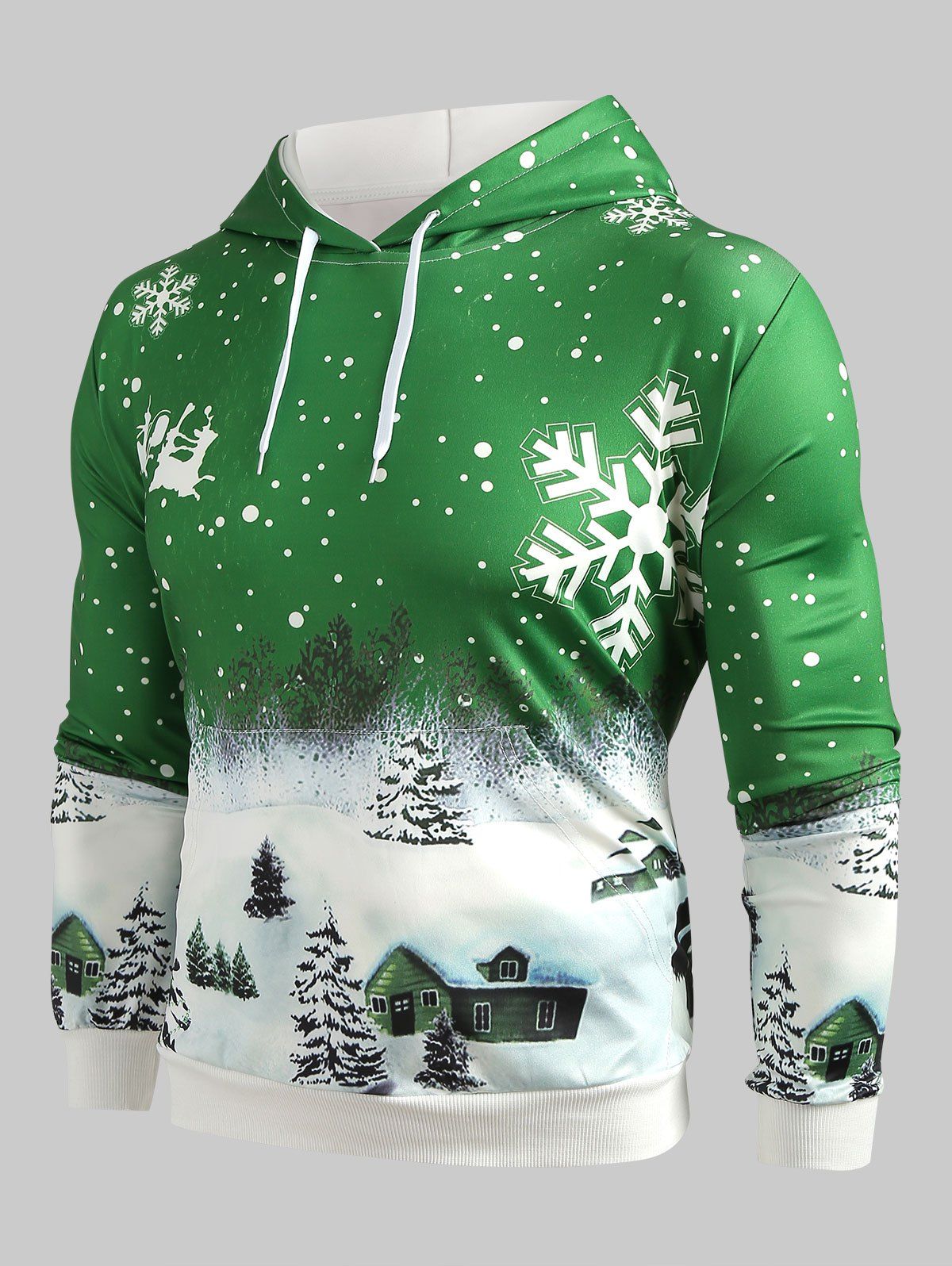

Drawstring Christmas Snowflake Print Hoodie, Seaweed green