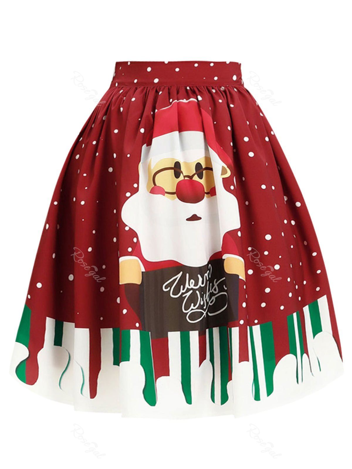 

Plus Size Christmas Santa Claus Print Skirt, Red