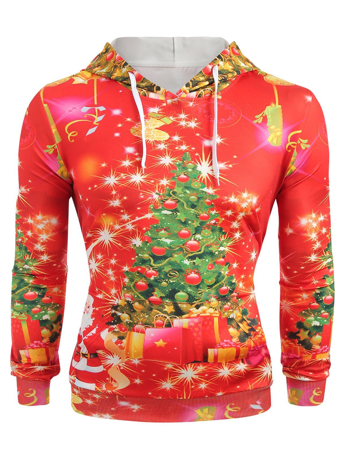 

Christmas Tree Print Long Sleeve Hoodie, Red