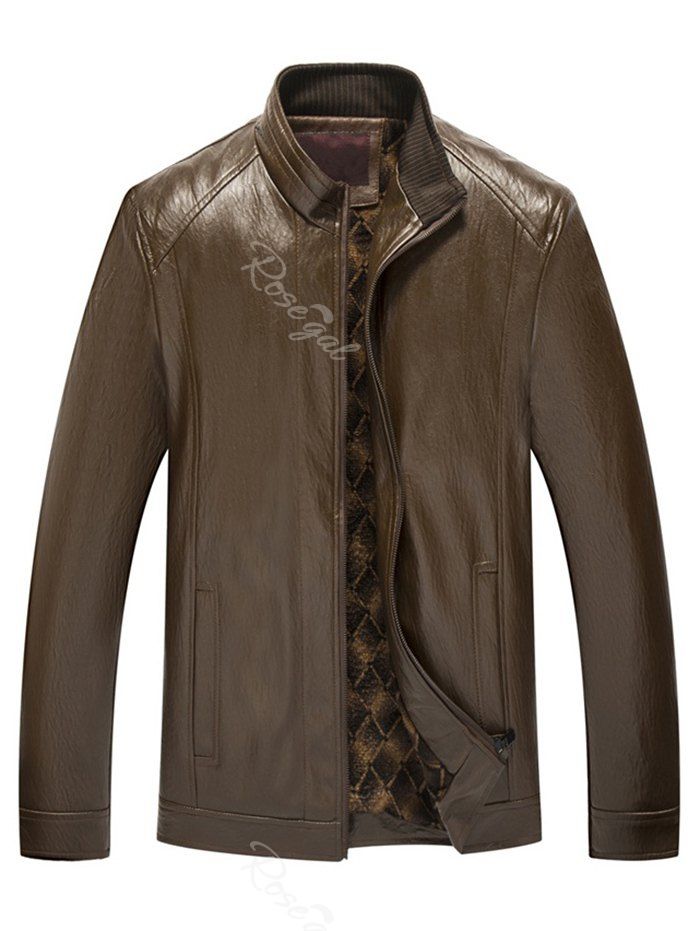 Hot Stand Collar Zip Fly PU Leather Jacket  