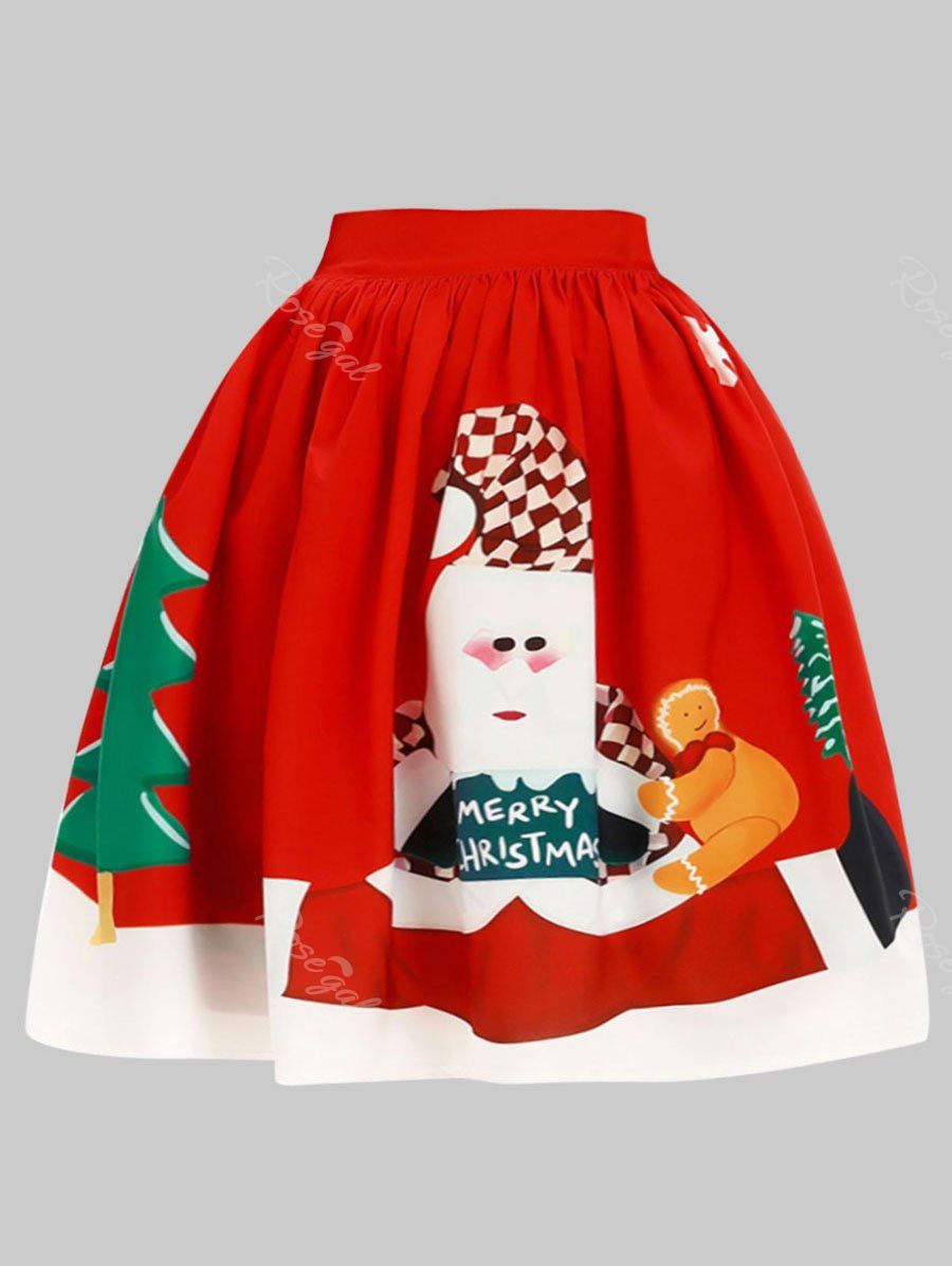 

Plus Size Christmas Elk Knee Length Skirt, Red