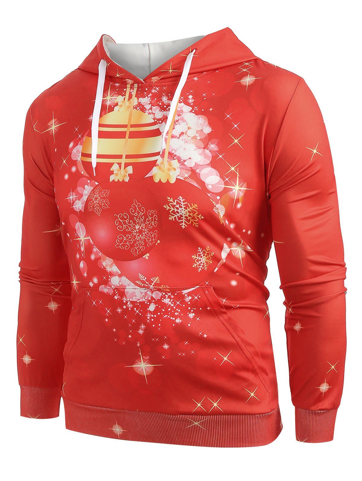 

Christmas Ball Print Pullover Hoodie, Red