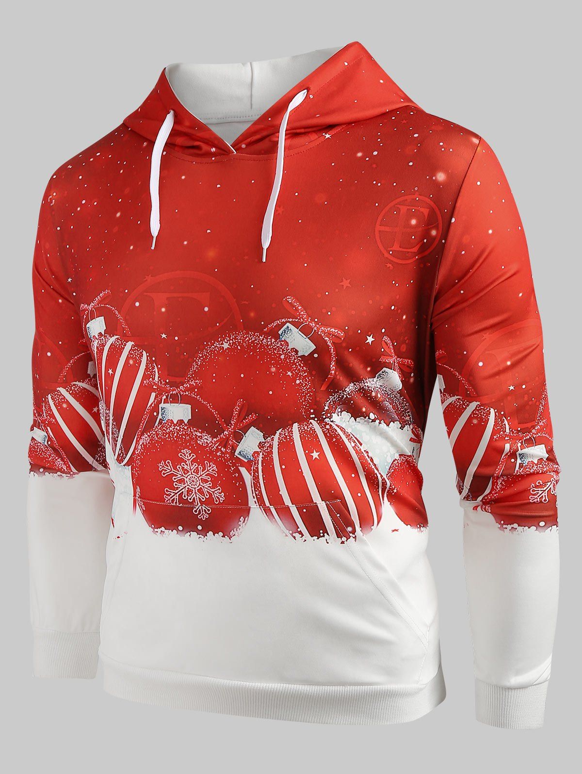 

Drawstring Christmas Ball Print Hoodie, Red