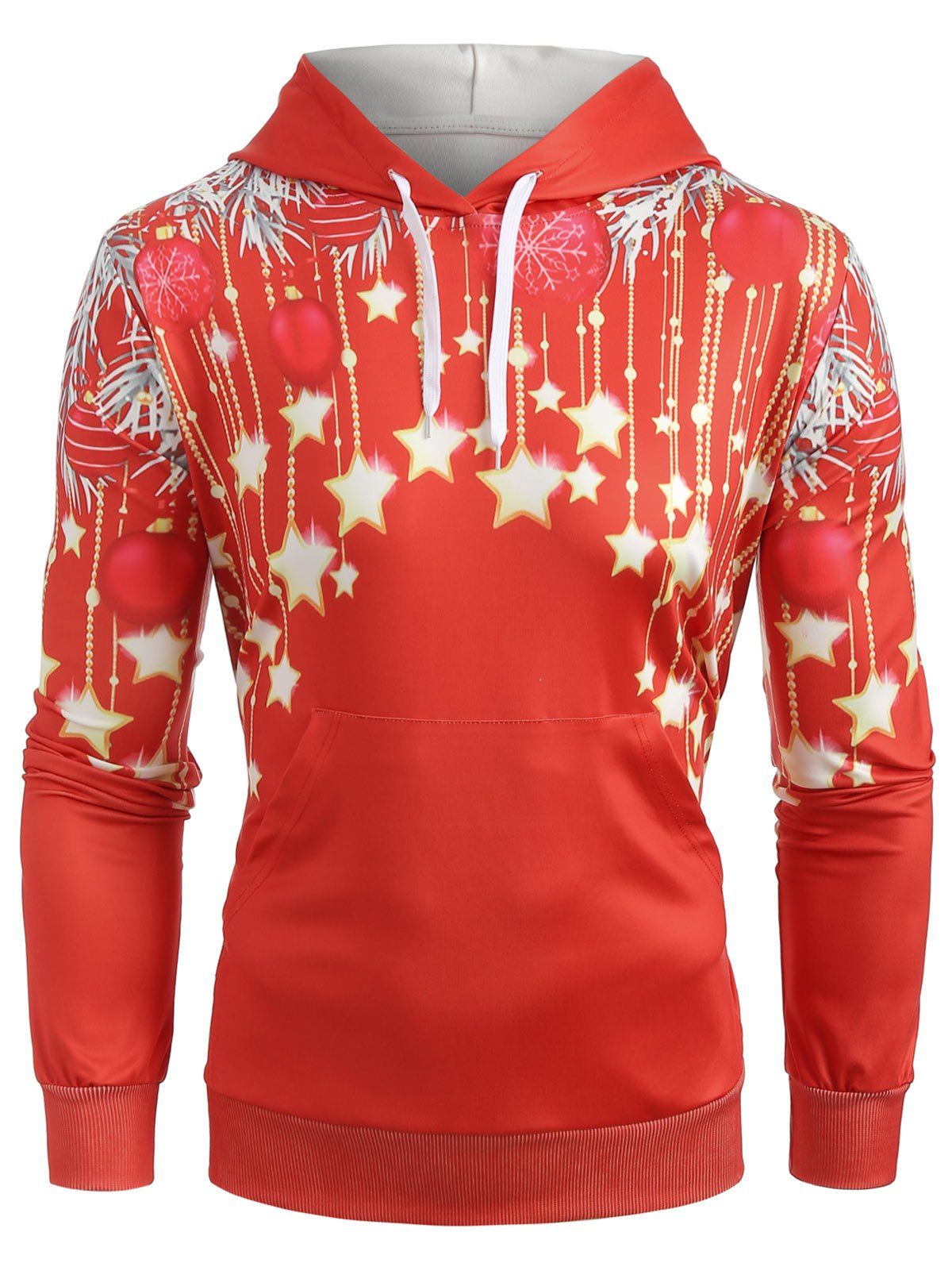 

Christmas Stars Print Pullover Hoodie, Red