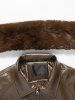 Zip Fly Fur Turn-down Collar PU Leather Jacket -  