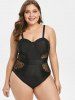 Plus Size Mesh Padded Cami One-piece Swimsuit -  