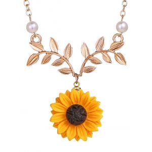 

Sunflower and Branch Pattern Necklace, Gold