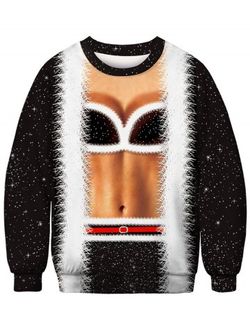 3D Body Printed Crew Neck Christmas Sweatshirt - BLACK - 2XL