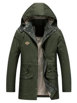 Draw String Waist Zip Fly Hooded Jacket - ARMY GREEN - XS