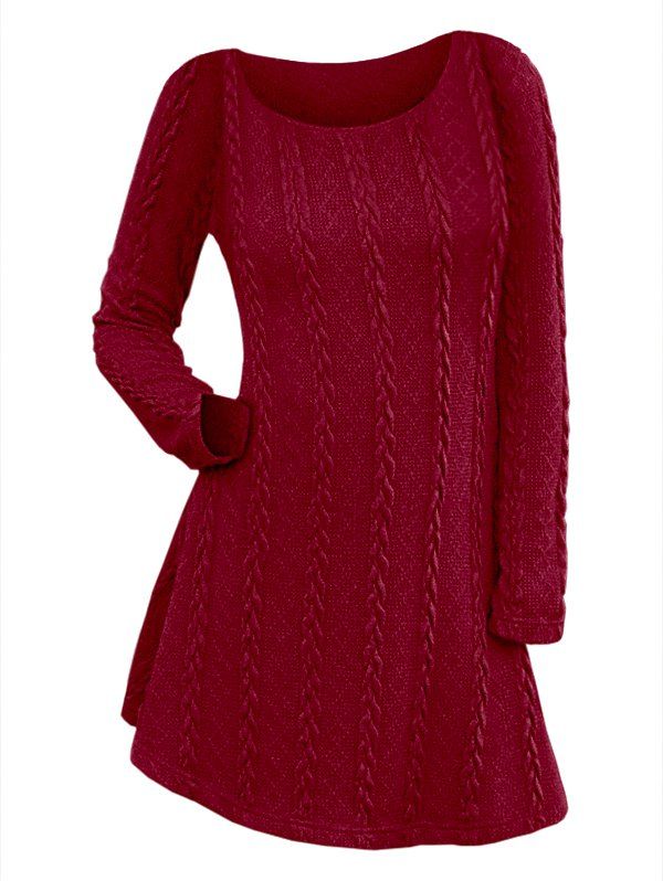 

Long Sleeve Cable Knit Dress, Red wine