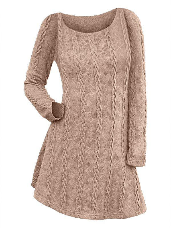 

Long Sleeve Cable Knit Dress, Wood