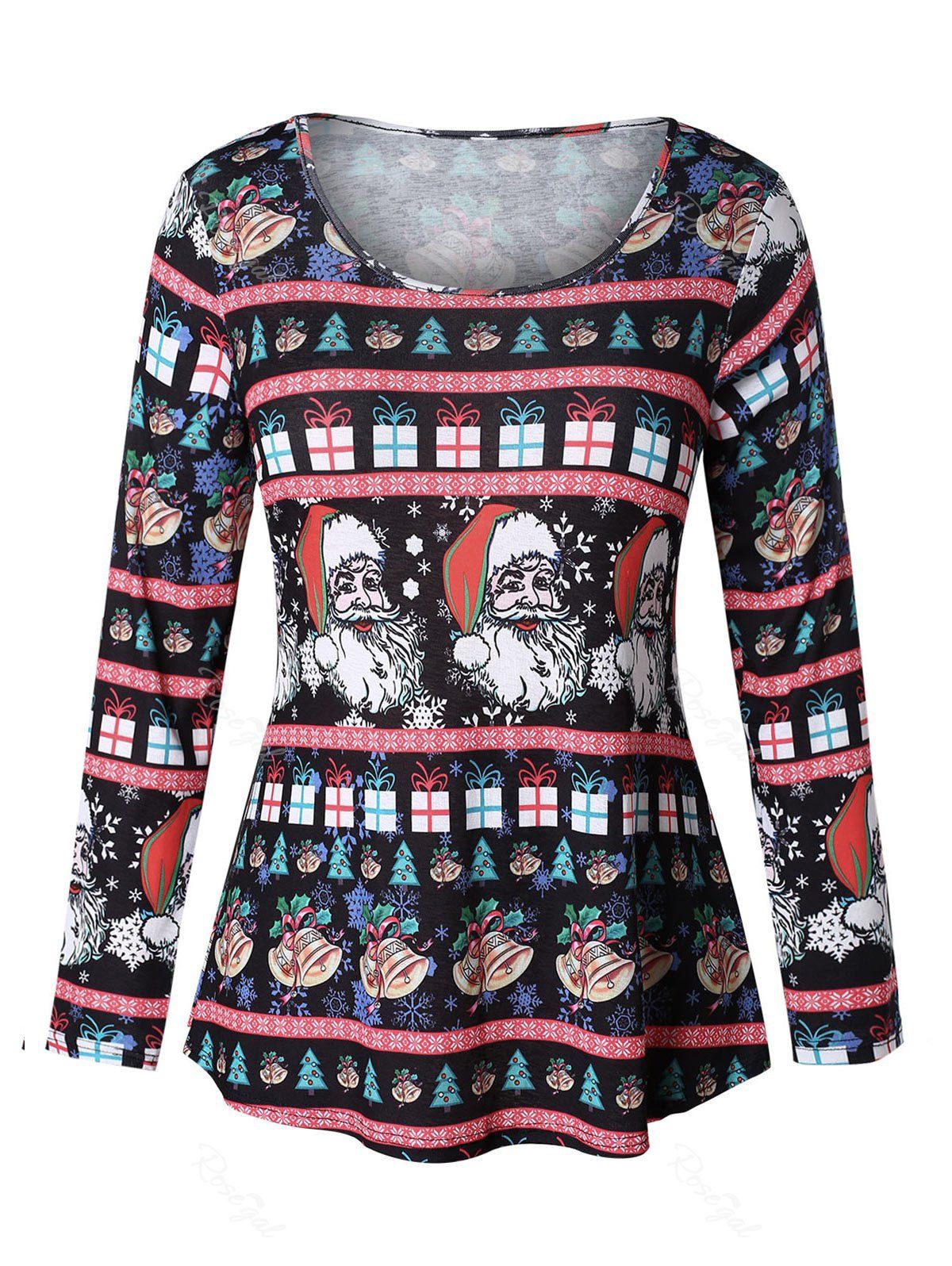 

Christmas Santa Claus Plus Size Round Neck T-shirt, Multi